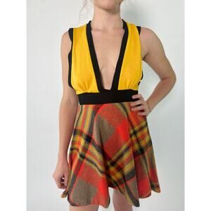 VTG 60s Mod Plaid Schoolgirl Academia MINI Collegiate Dress Sz 4